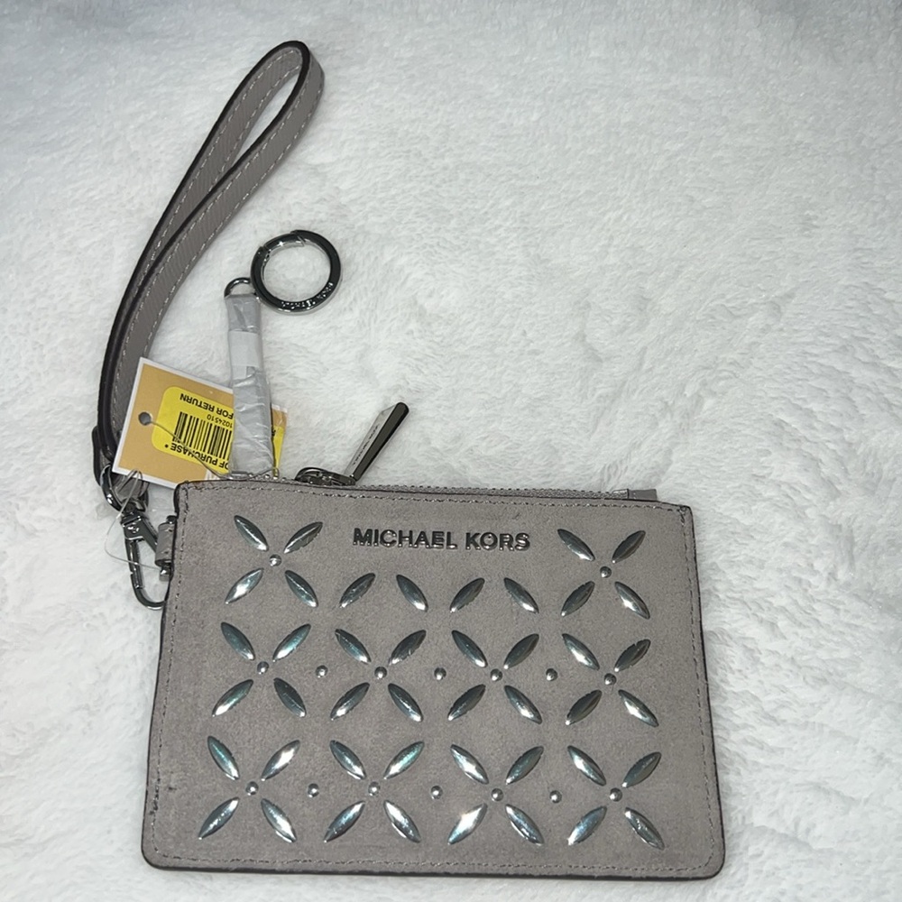 Michael Kors Taupe Wristlet with Silver Details also for key to NWT - Picture 2 of 6